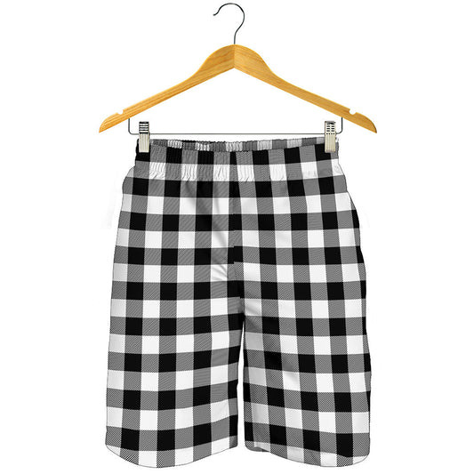 Black And White Buffalo Plaid Print Men's Shorts