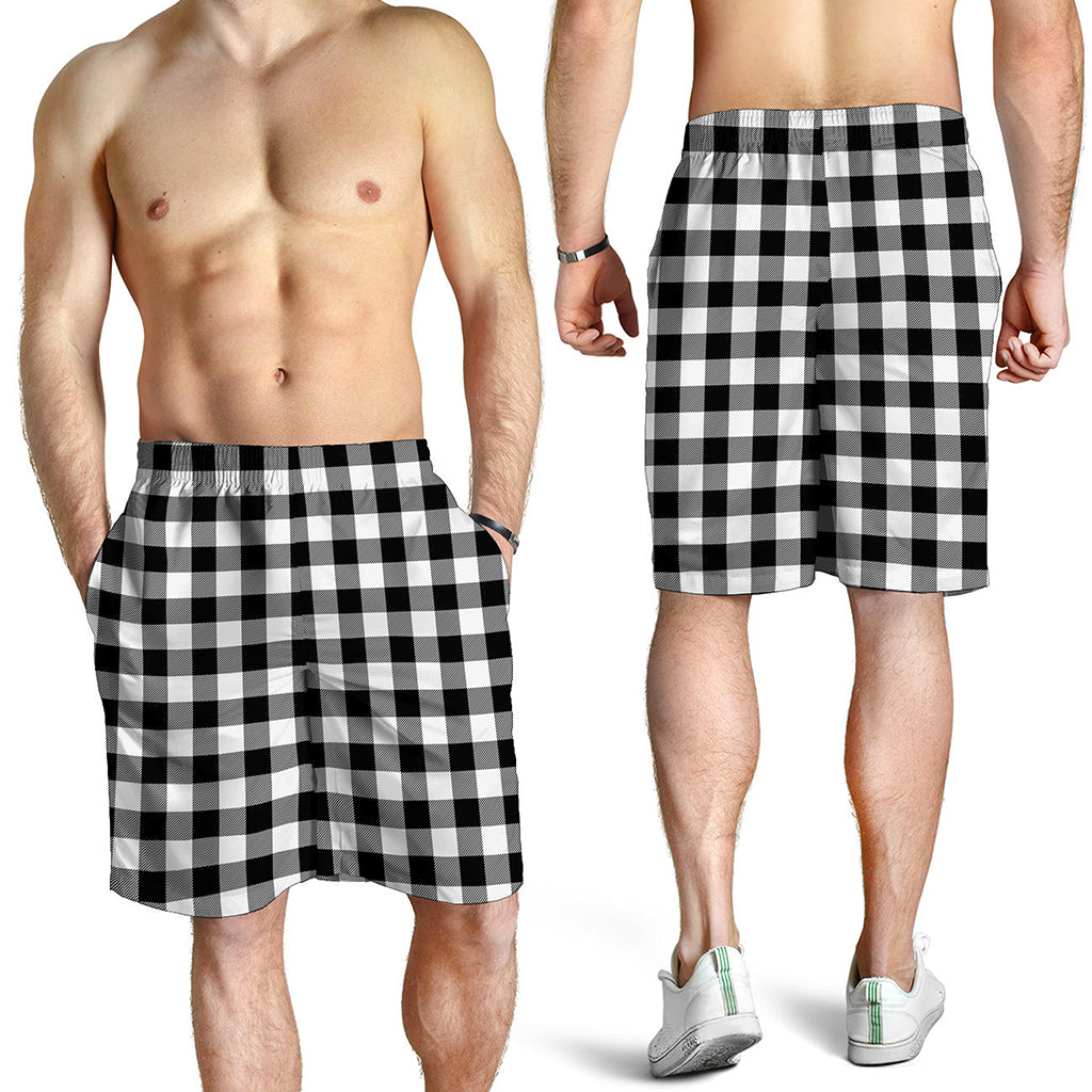 Black And White Buffalo Plaid Print Men's Shorts
