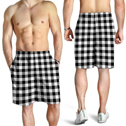Black And White Buffalo Plaid Print Men's Shorts