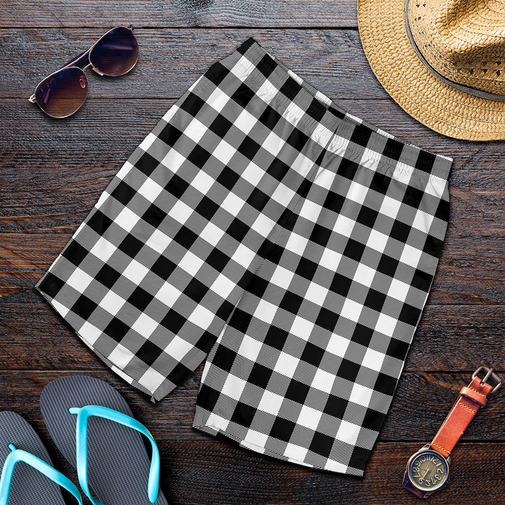 Black And White Buffalo Plaid Print Men's Shorts