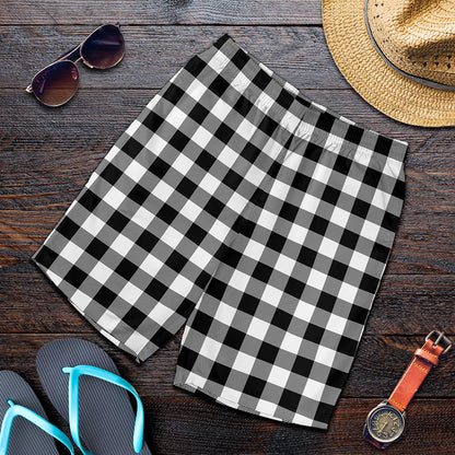 Black And White Buffalo Plaid Print Men's Shorts