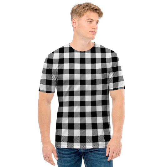 Black And White Buffalo Plaid Print Men's T-Shirt