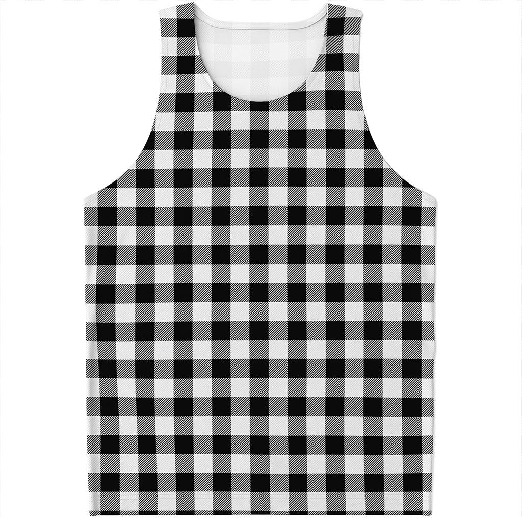 Black And White Buffalo Plaid Print Men's Tank Top