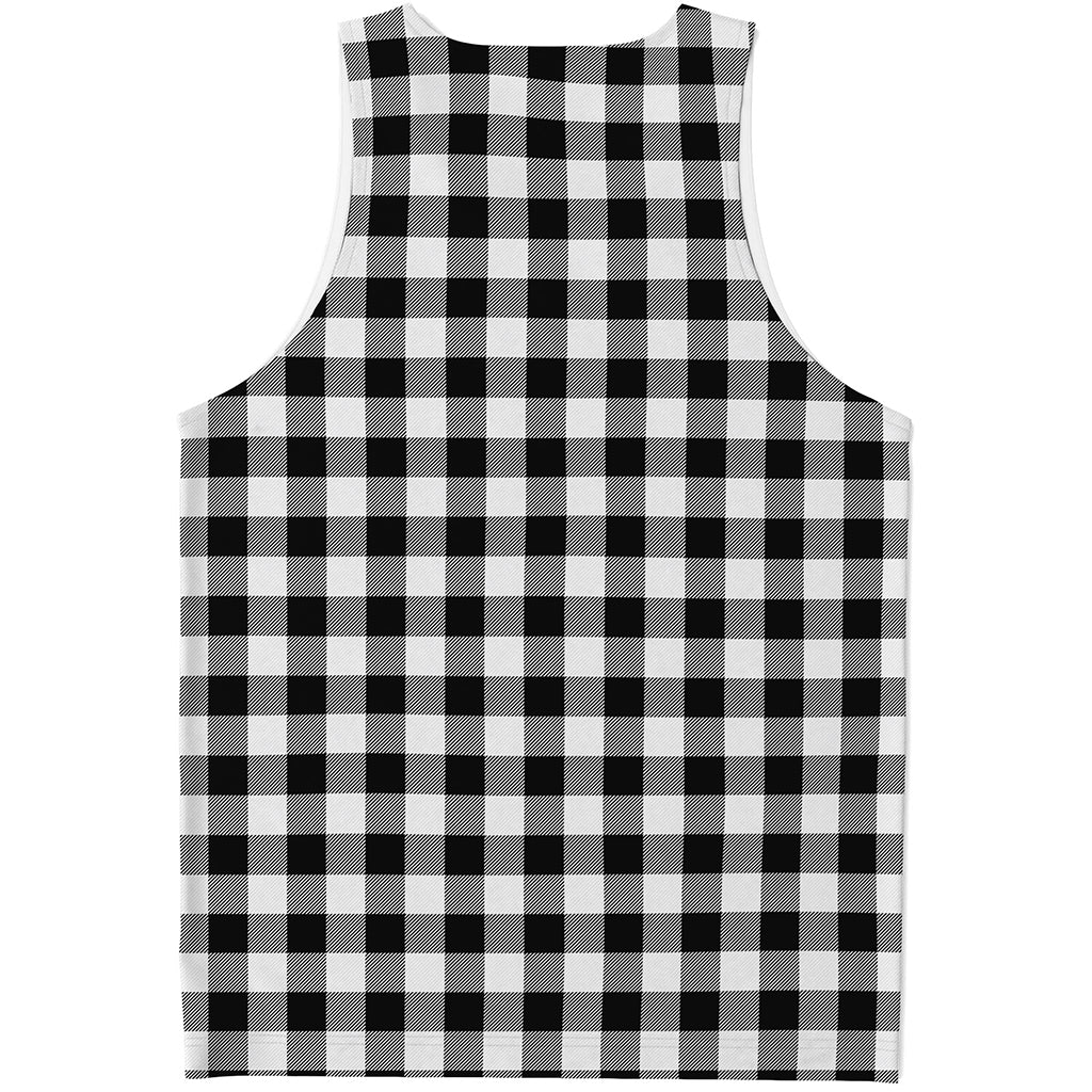 Black And White Buffalo Plaid Print Men's Tank Top