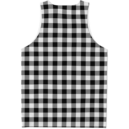 Black And White Buffalo Plaid Print Men's Tank Top