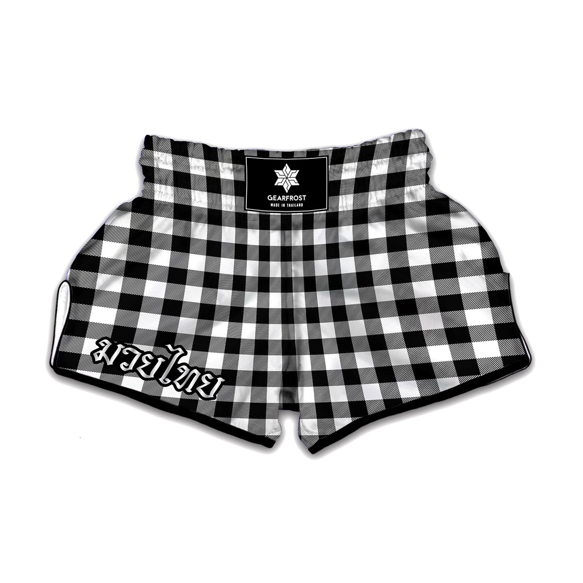 Black And White Buffalo Plaid Print Muay Thai Boxing Shorts