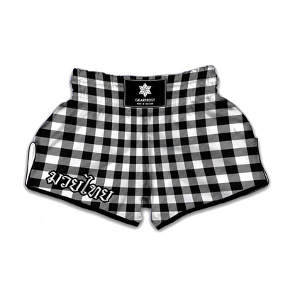Black And White Buffalo Plaid Print Muay Thai Boxing Shorts