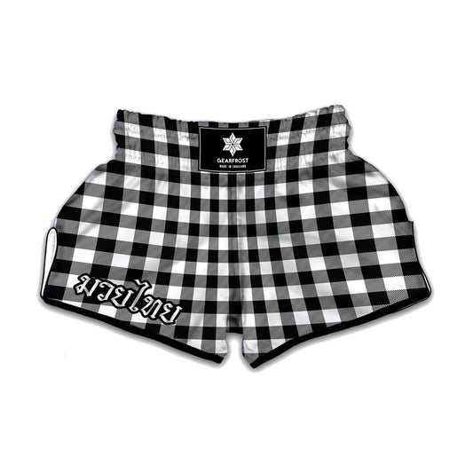 Black And White Buffalo Plaid Print Muay Thai Boxing Shorts
