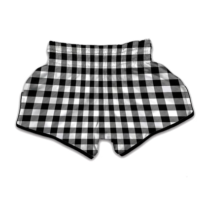Black And White Buffalo Plaid Print Muay Thai Boxing Shorts