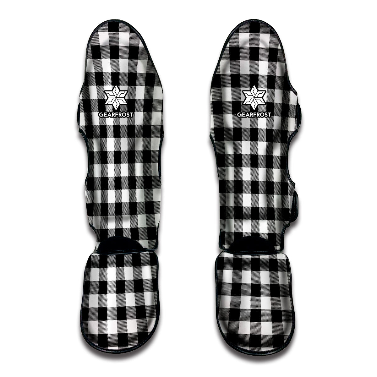 Black And White Buffalo Plaid Print Muay Thai Shin Guard