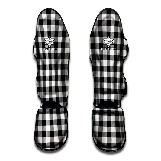 Black And White Buffalo Plaid Print Muay Thai Shin Guard