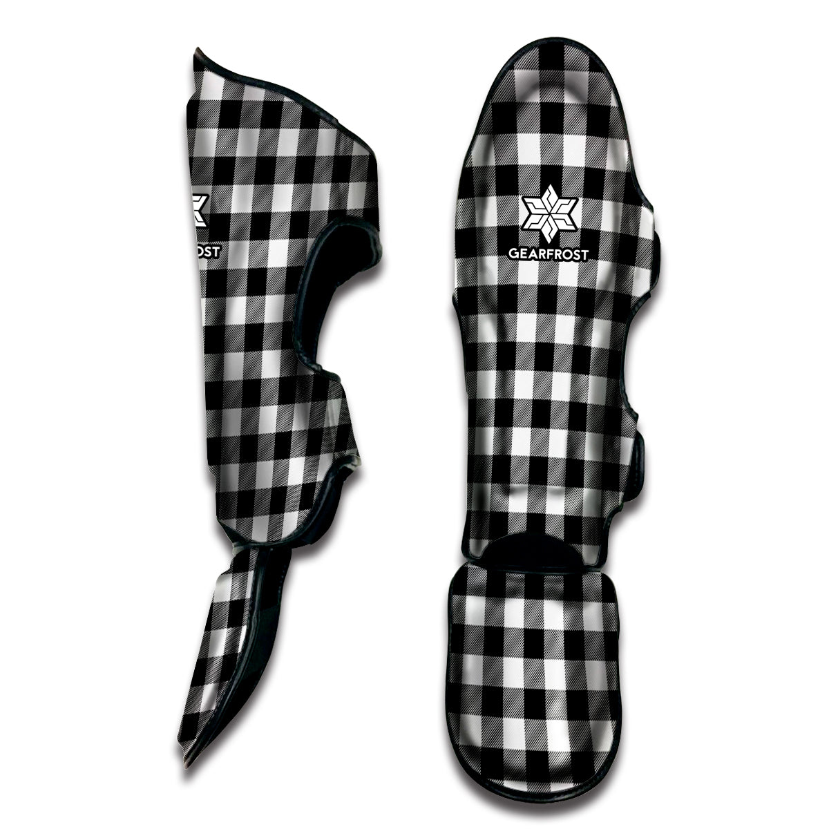 Black And White Buffalo Plaid Print Muay Thai Shin Guard