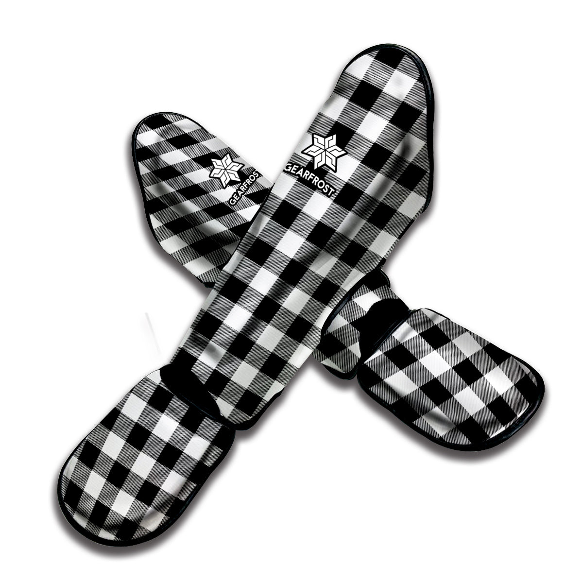 Black And White Buffalo Plaid Print Muay Thai Shin Guard