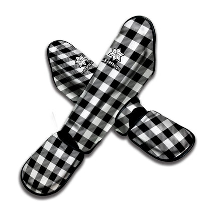 Black And White Buffalo Plaid Print Muay Thai Shin Guard