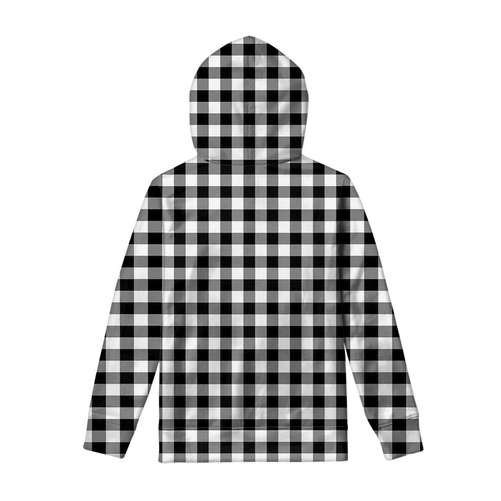 Black And White Buffalo Plaid Print Pullover Hoodie