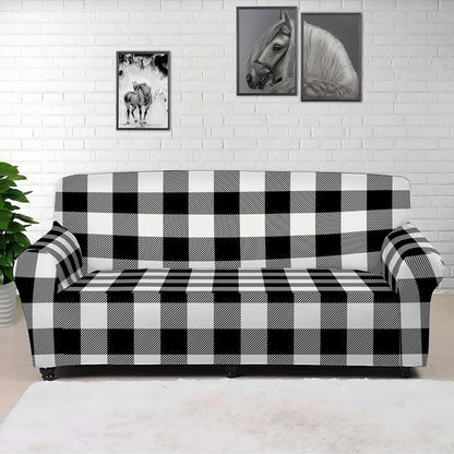 Black And White Buffalo Plaid Print Sofa Cover