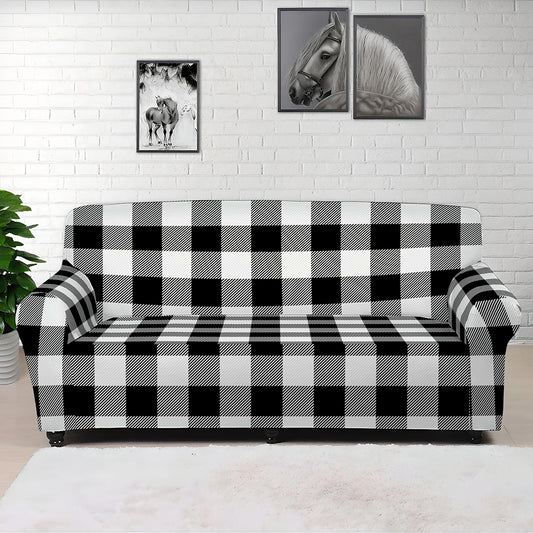 Black And White Buffalo Plaid Print Sofa Cover