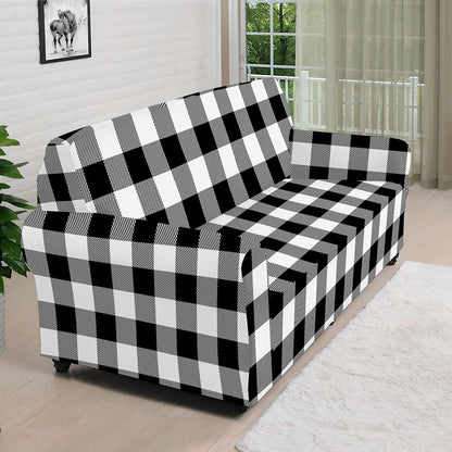 Black And White Buffalo Plaid Print Sofa Cover