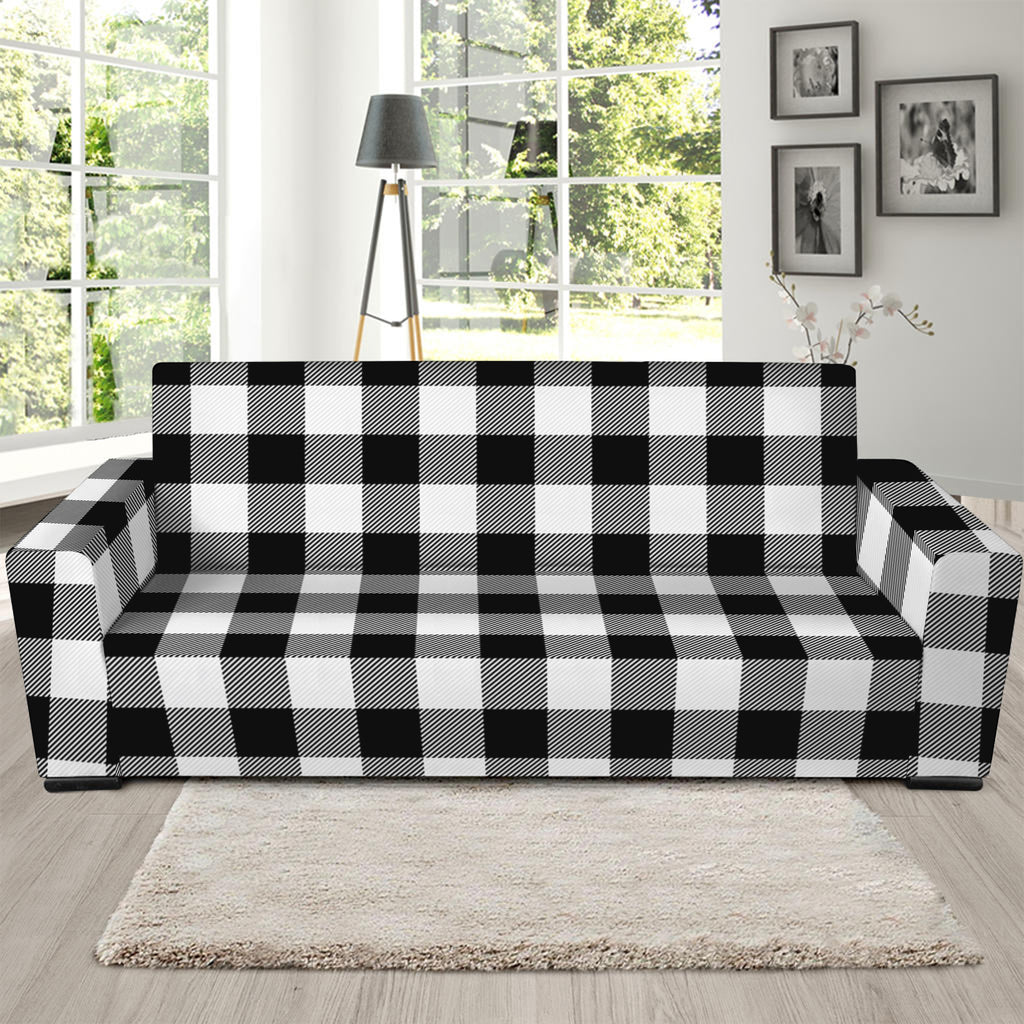 Black And White Buffalo Plaid Print Sofa Slipcover