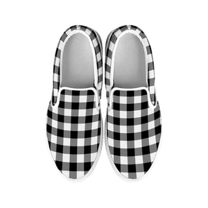 Black And White Buffalo Plaid Print White Slip On Shoes