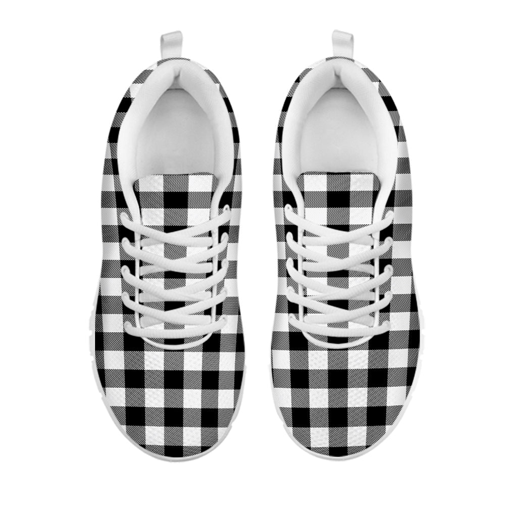 Black And White Buffalo Plaid Print White Sneakers