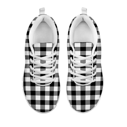 Black And White Buffalo Plaid Print White Sneakers