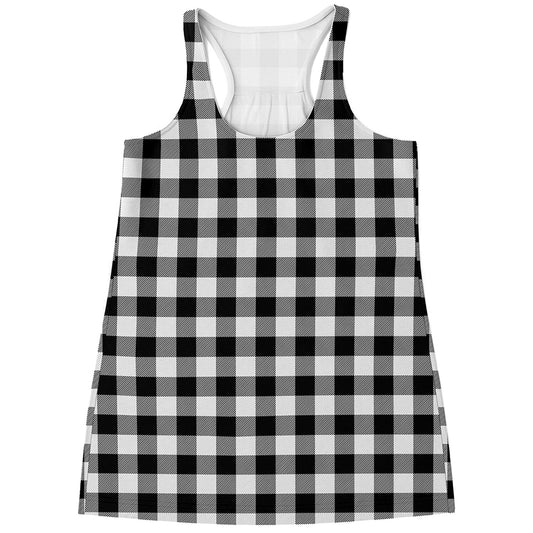 Black And White Buffalo Plaid Print Women's Racerback Tank Top