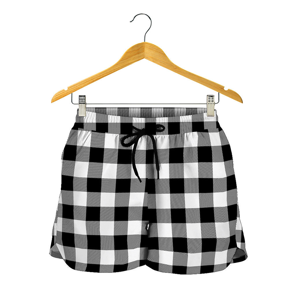 Black And White Buffalo Plaid Print Women's Shorts