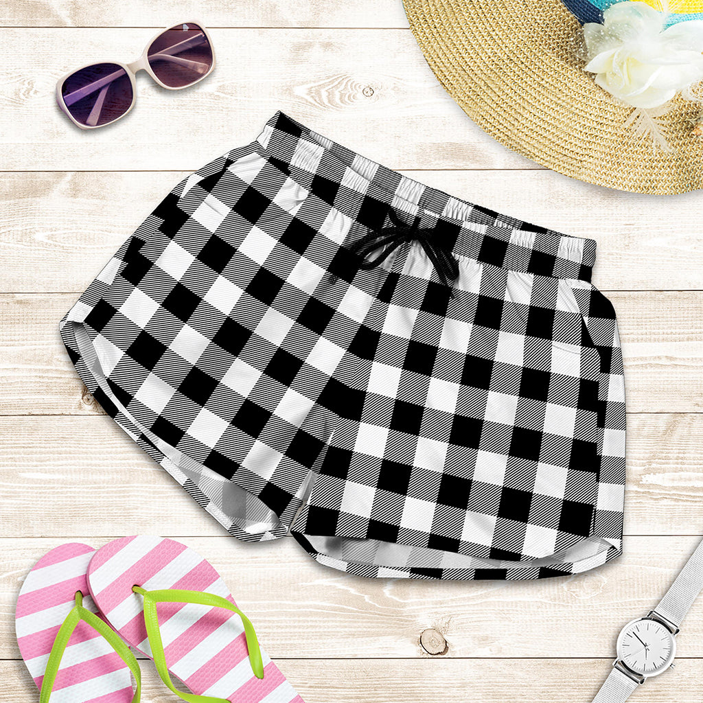 Black And White Buffalo Plaid Print Women's Shorts