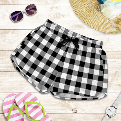 Black And White Buffalo Plaid Print Women's Shorts