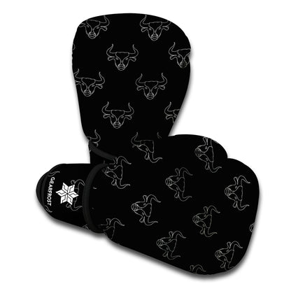 Black And White Bull Pattern Print Boxing Gloves
