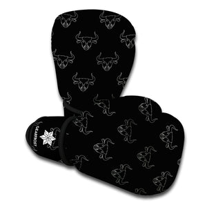 Black And White Bull Pattern Print Boxing Gloves