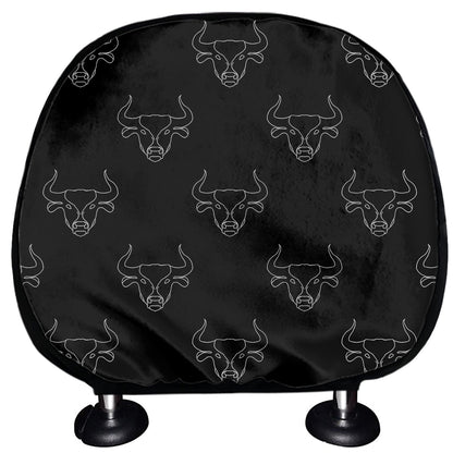 Black And White Bull Pattern Print Car Headrest Covers