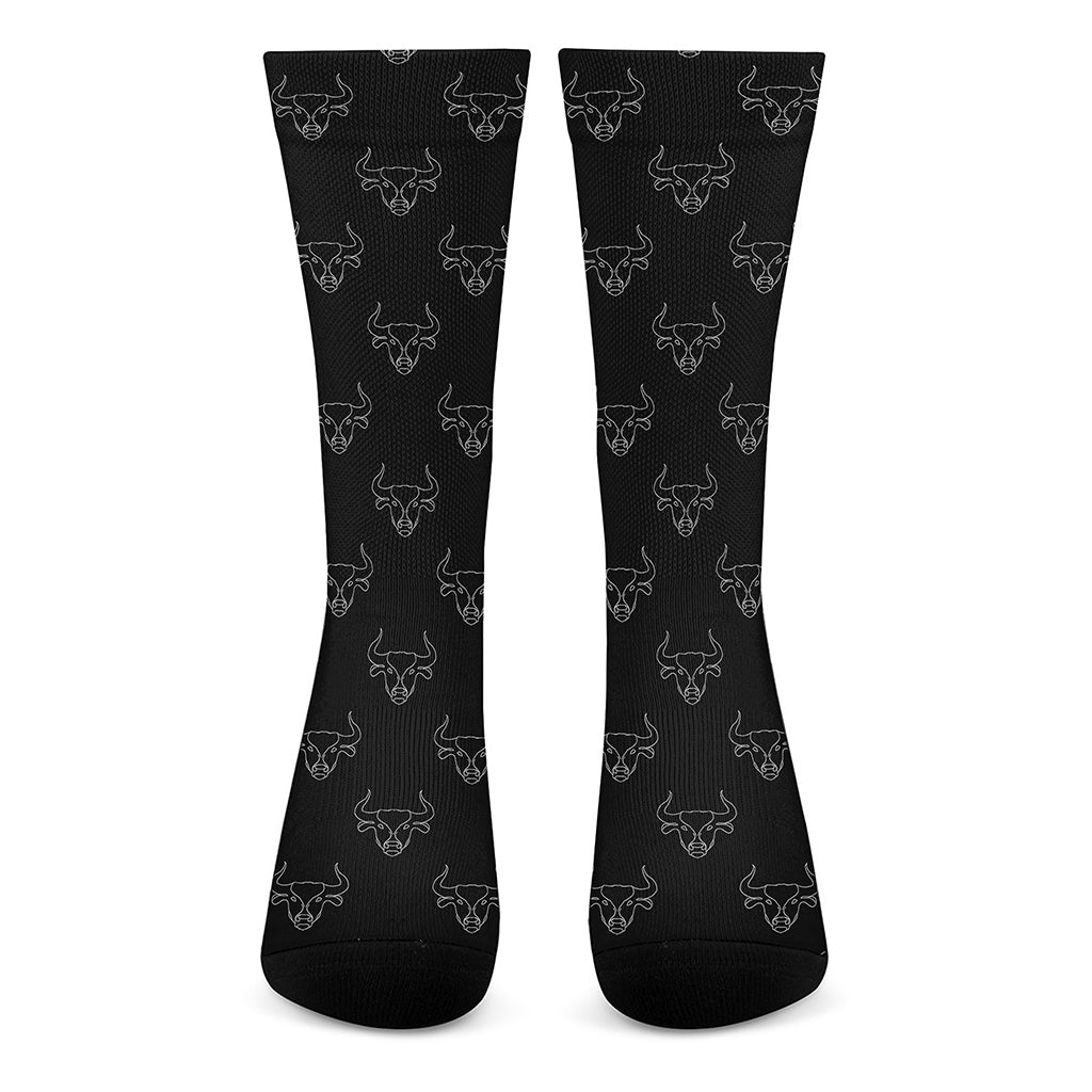 Black And White Bull Pattern Print Crew Socks