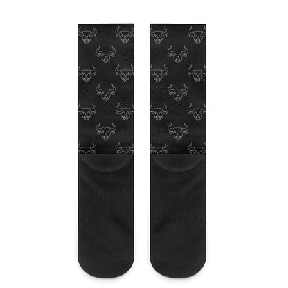 Black And White Bull Pattern Print Crew Socks