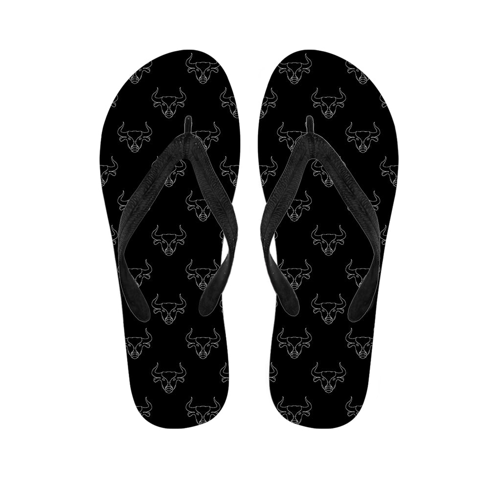 Black And White Bull Pattern Print Flip Flops