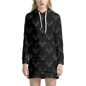 Black And White Bull Pattern Print Hoodie Dress