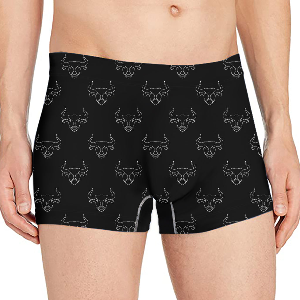 Black And White Bull Pattern Print Men's Boxer Briefs