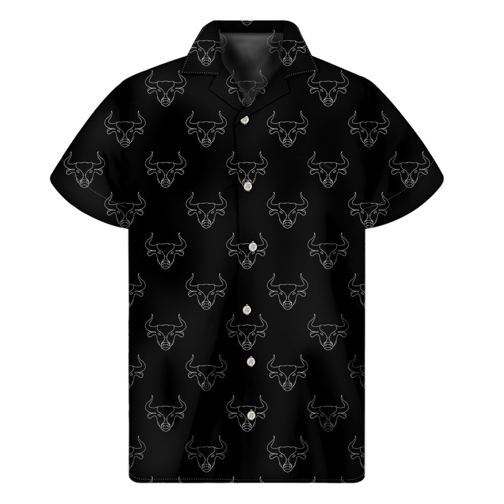 Black And White Bull Pattern Print Men's Short Sleeve Shirt