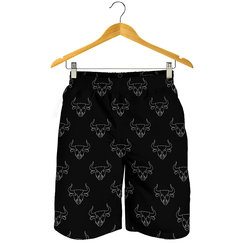 Black And White Bull Pattern Print Men's Shorts