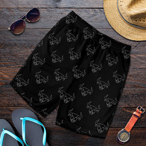 Black And White Bull Pattern Print Men's Shorts