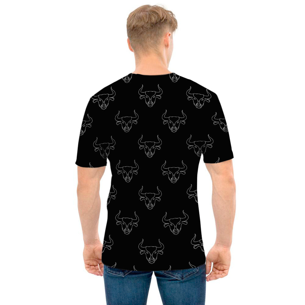 Black And White Bull Pattern Print Men's T-Shirt