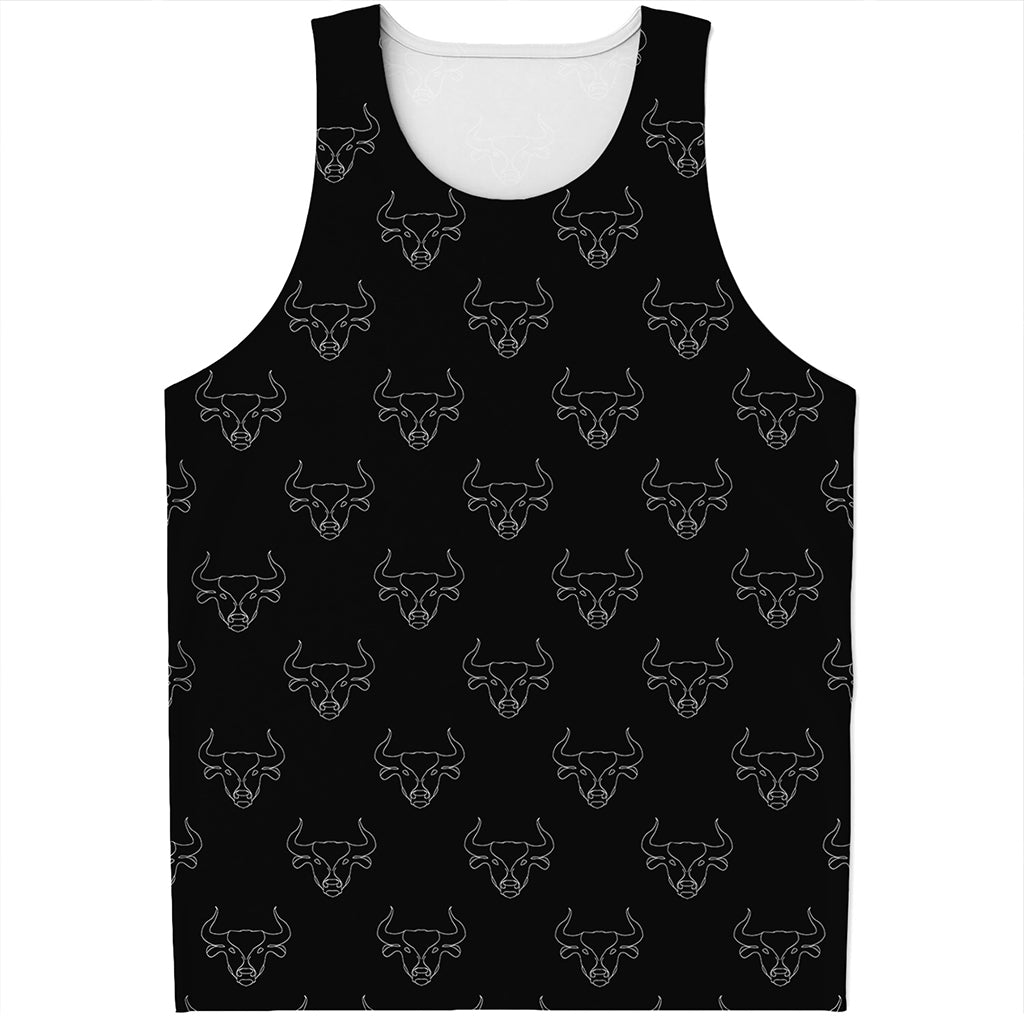 Black And White Bull Pattern Print Men's Tank Top