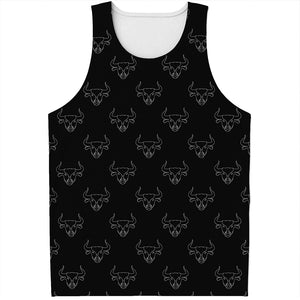 Black And White Bull Pattern Print Men's Tank Top