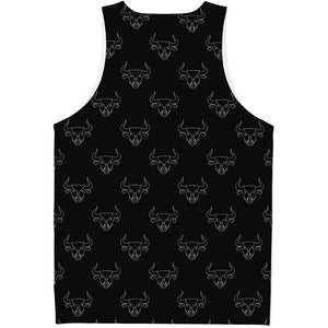 Black And White Bull Pattern Print Men's Tank Top