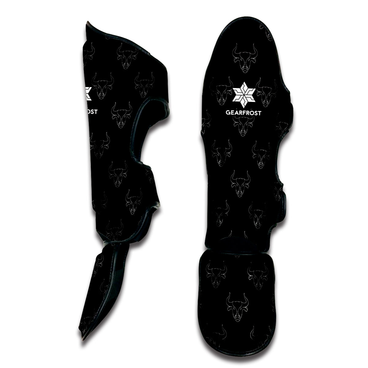 Black And White Bull Pattern Print Muay Thai Shin Guard