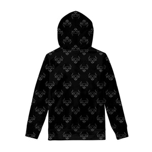 Black And White Bull Pattern Print Pullover Hoodie