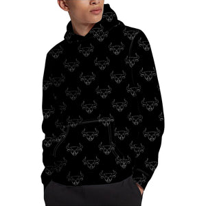 Black And White Bull Pattern Print Pullover Hoodie