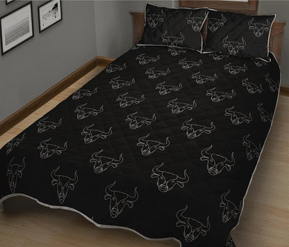 Black And White Bull Pattern Print Quilt Bed Set