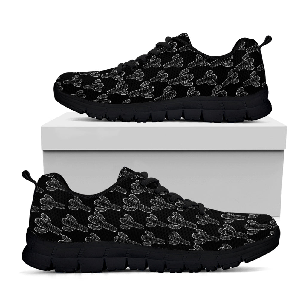 Black And White Cactus Pattern Print Black Sneakers